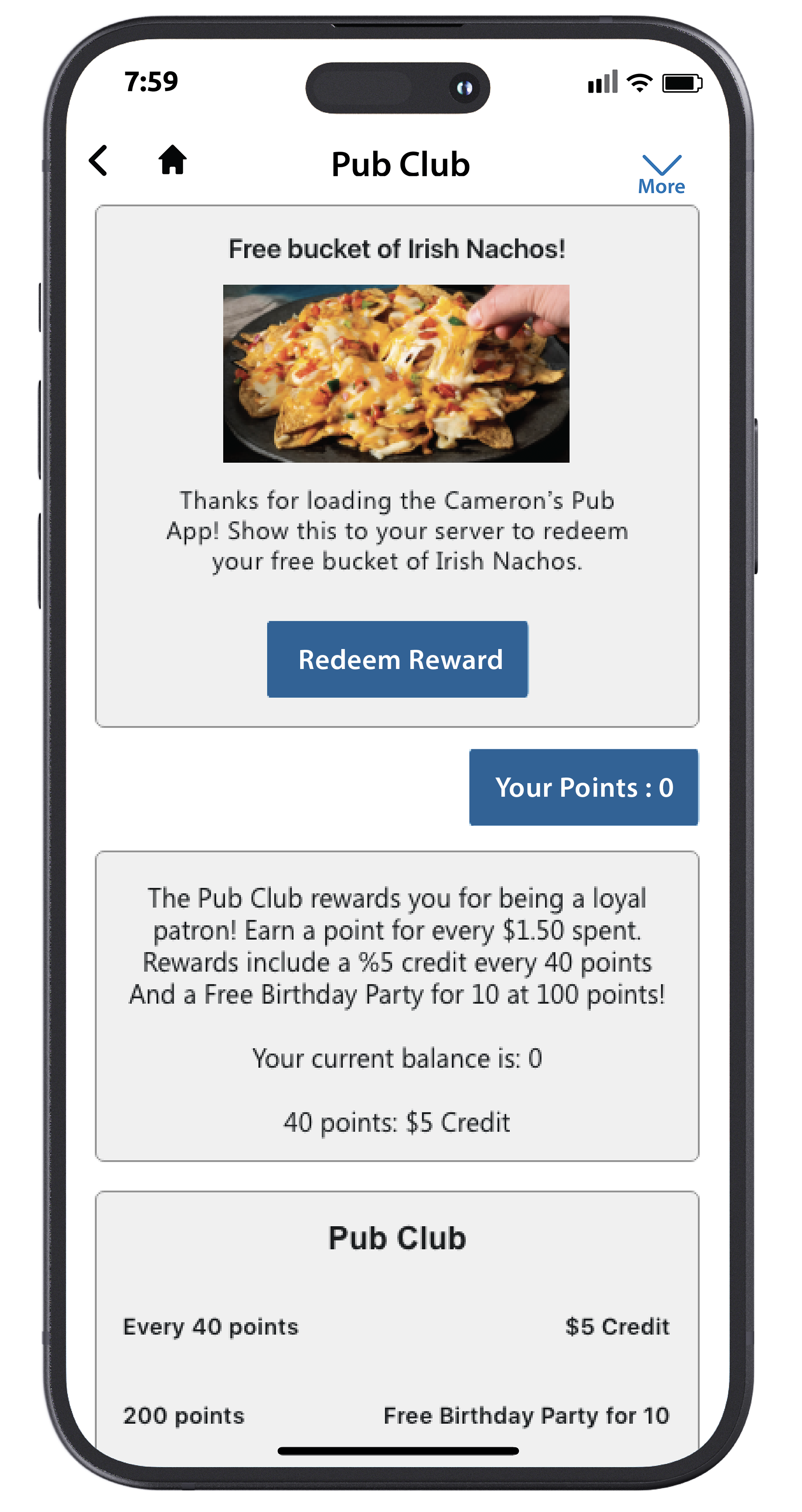 Cameron's Pub Reward