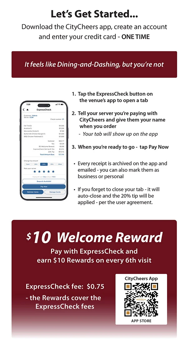 CityCheers Menu Insert