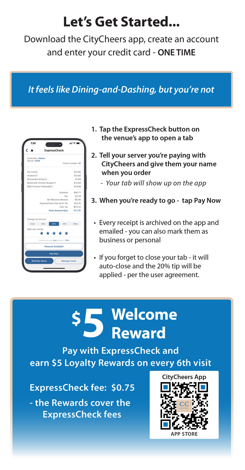 CityCheers Super App Menu Insert Back