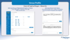 Venue Profile header with two sections showing hours setup on left and about us editor on right.