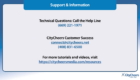 Support & Information slide with the technical help line (669) 221-1971 and CityCheers Customer Success contact: connect@citycheers.net, (408) 831-6500.