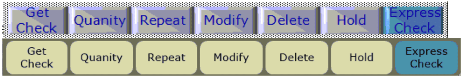 UI toolbar with seven rounded buttons labeled Get Check, Quantity, Repeat, Modify, Delete, Hold, Express Check.