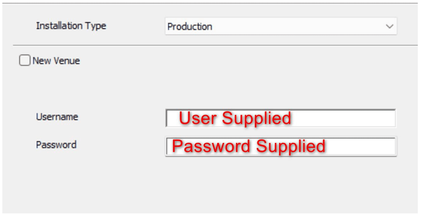 Login form with fields for Username and Password; red placeholder text reads 'User Supplied' and 'Password Supplied' on white inputs.