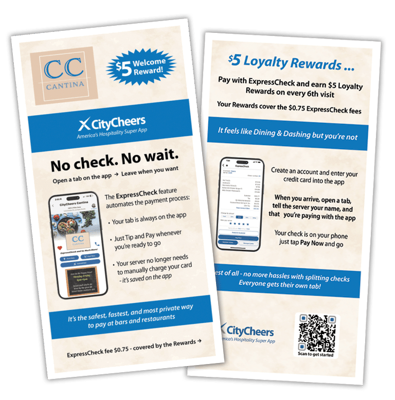 CityCheers Menu Insert